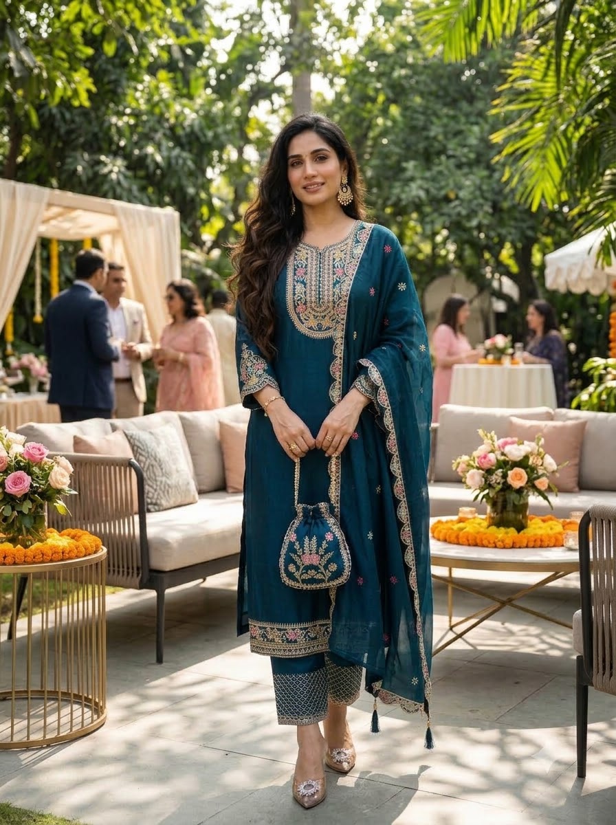Noble Grace Chinon Silk Embroidered Kurti Set