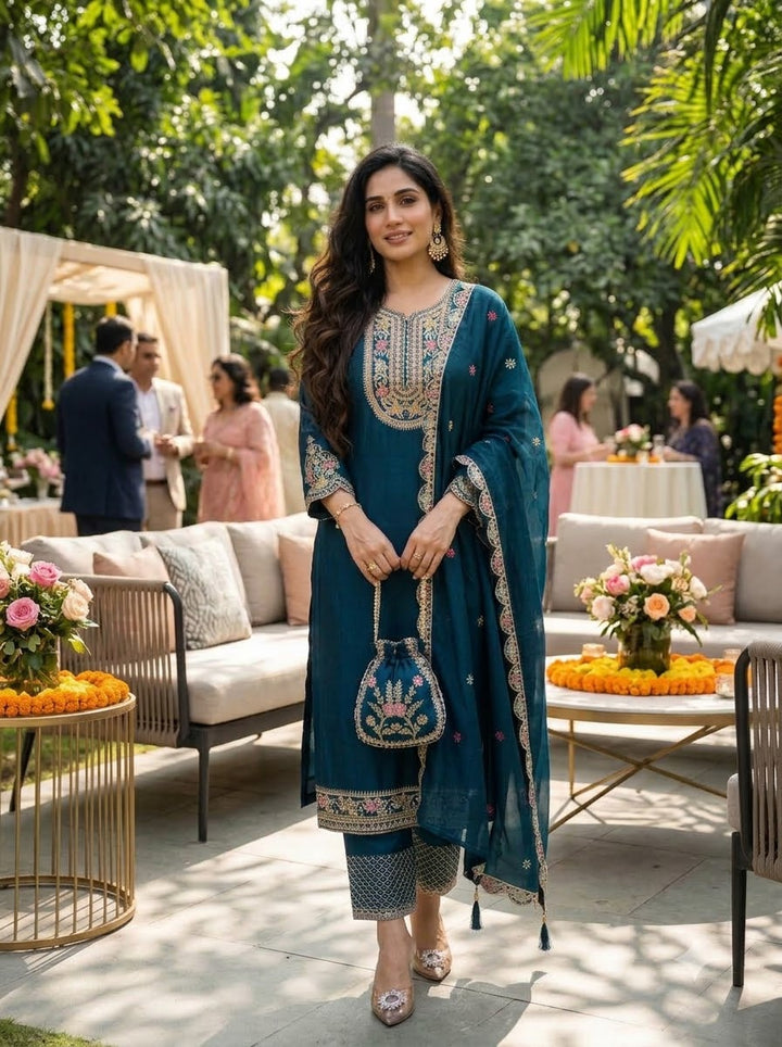 Noble Grace Chinon Silk Embroidered Kurti Set