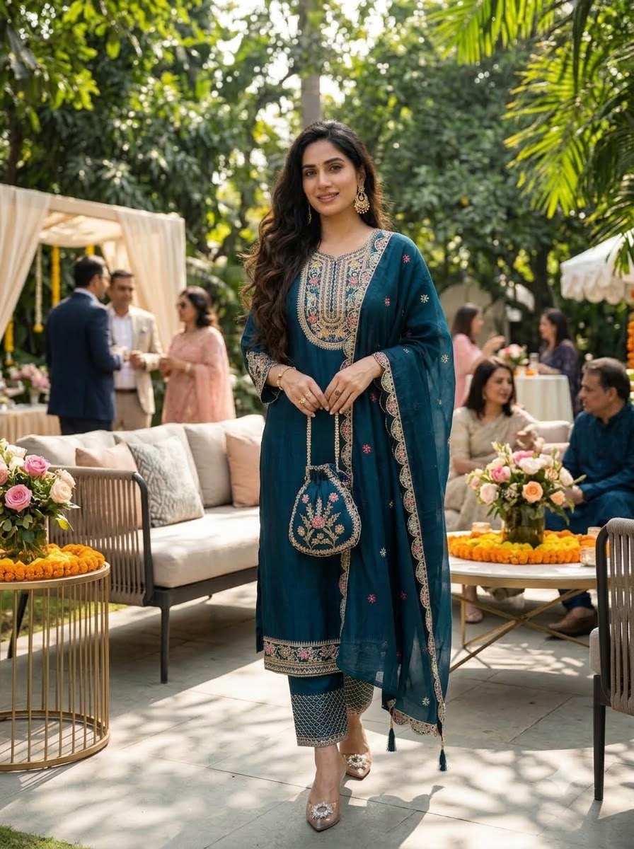 Noble Grace Chinon Silk Embroidered Kurti Set