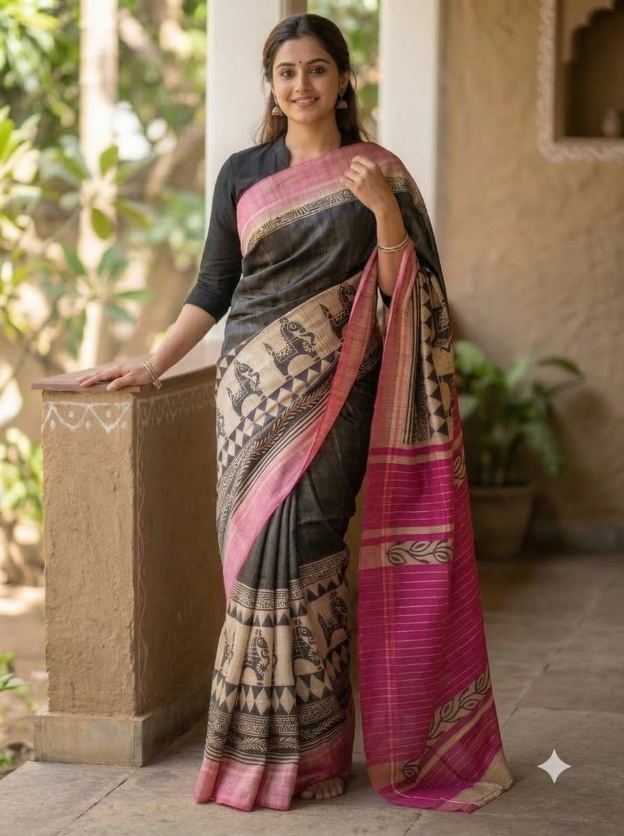 Aabhaangi Ghicha Tussar Silk Saree