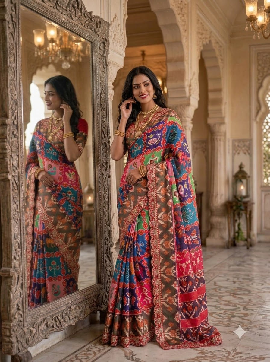 Crown of Colours Designer  Banarasi Dola Silk Saree