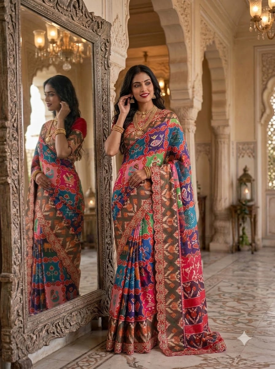 Crown of Colours Designer  Banarasi Dola Silk Saree