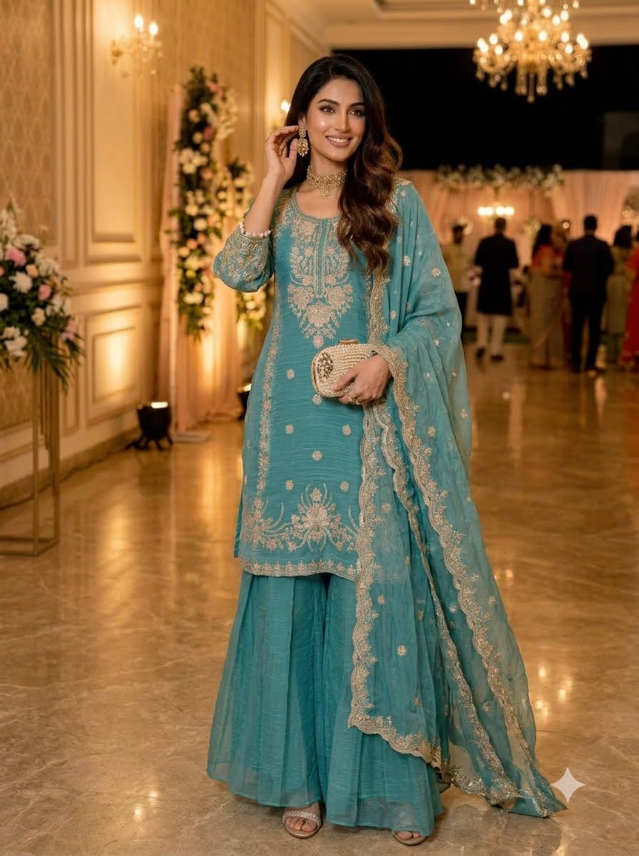 Palace of Dreams Chanderi Silk Embroidered Kurti Set