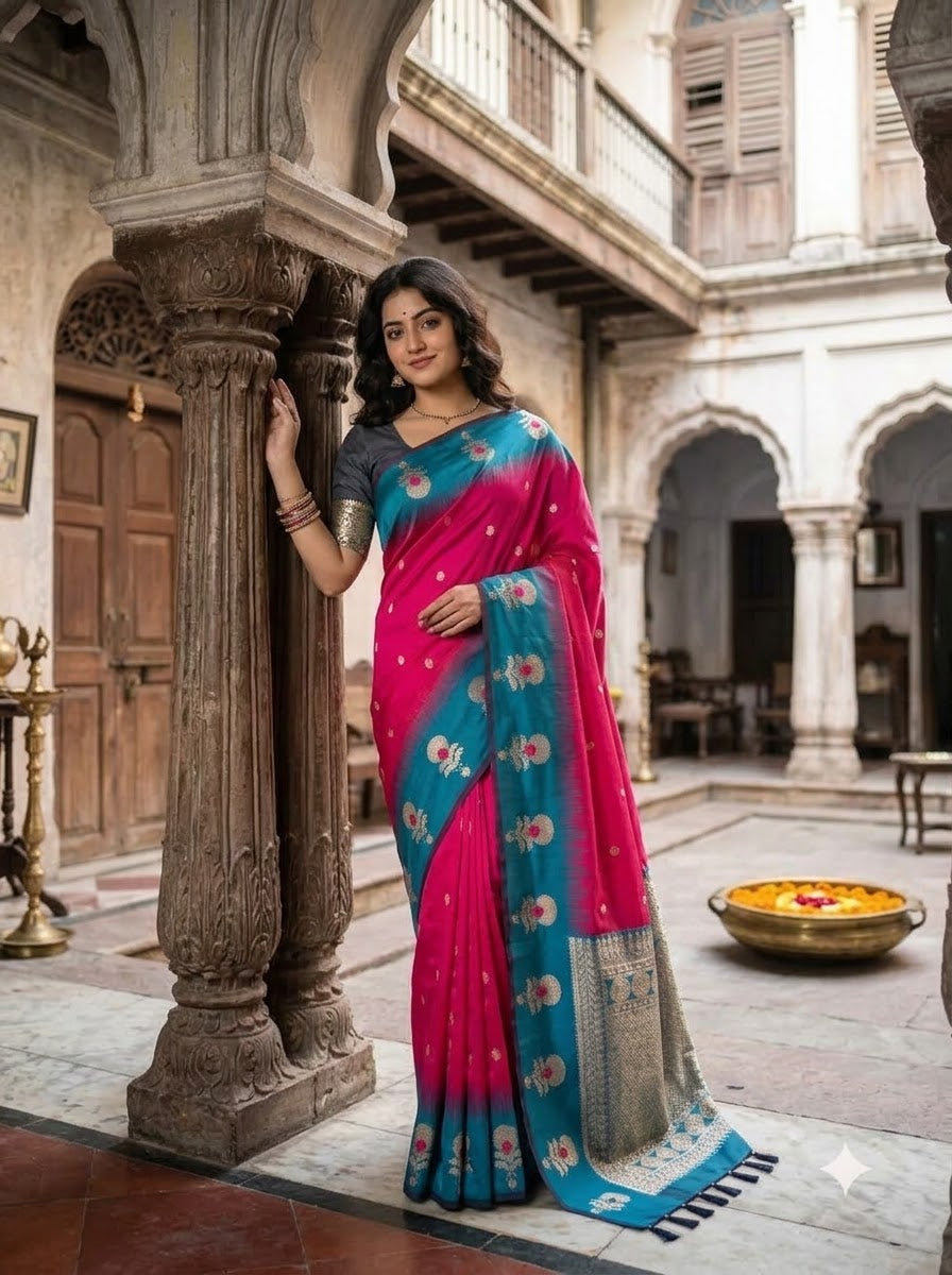 Divine Glance Banarasi  Ikkat Silk ( Semi ) Saree