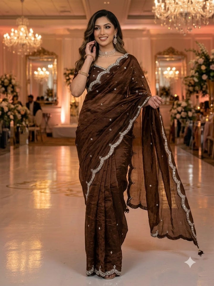 Eyes of Elegance Fandy Satin Silk Saree with Cutdana Work