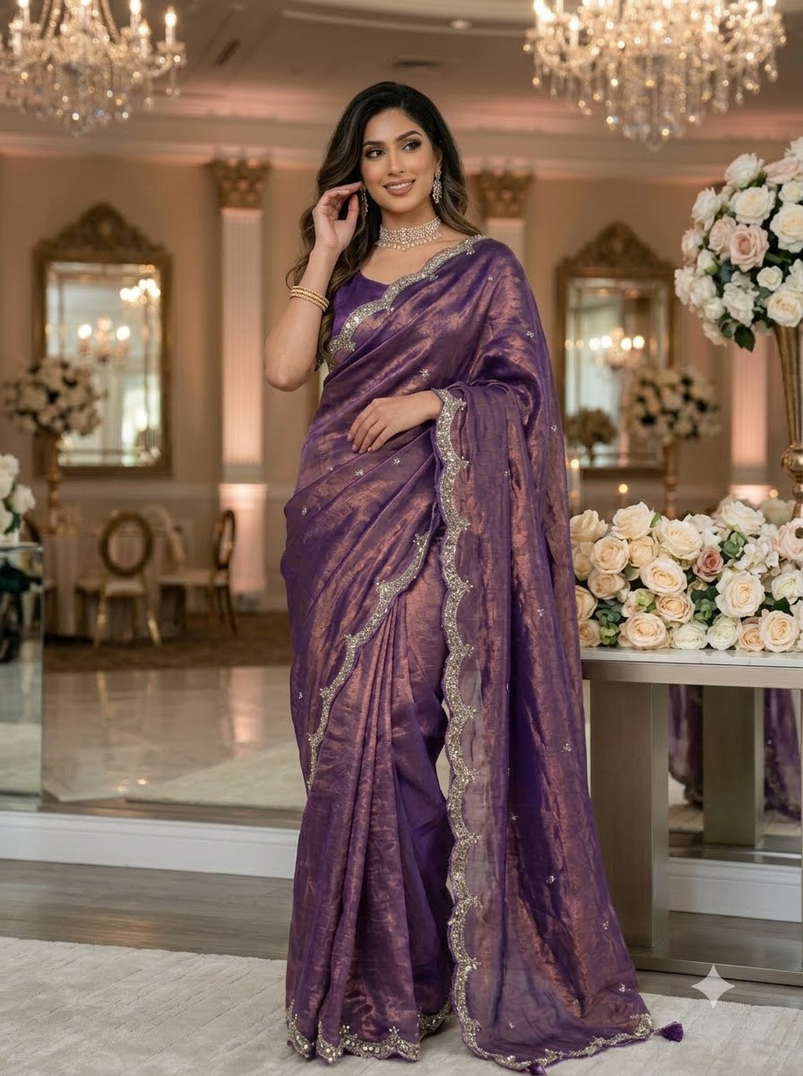 Eyes of Elegance Fandy Satin Silk Saree with Cutdana Work