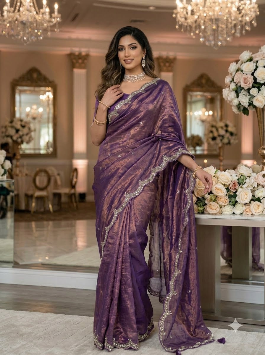 Eyes of Elegance Fandy Satin Silk Saree with Cutdana Work