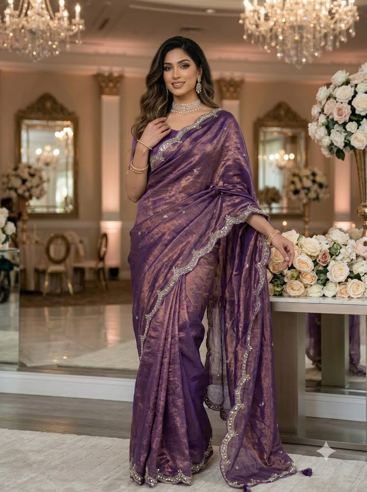 Eyes of Elegance Fandy Satin Silk Saree with Cutdana Work