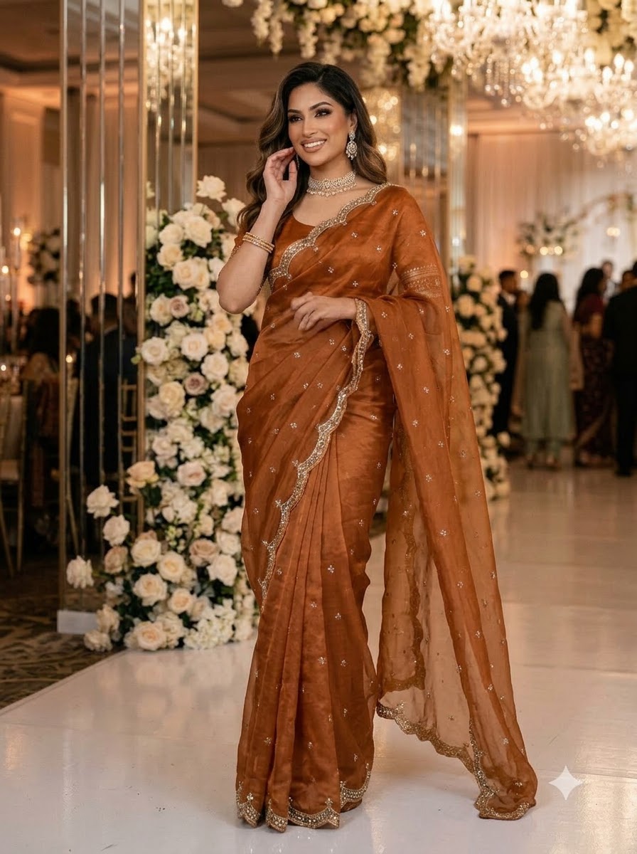 Eyes of Elegance Fandy Satin Silk Saree with Cutdana Work