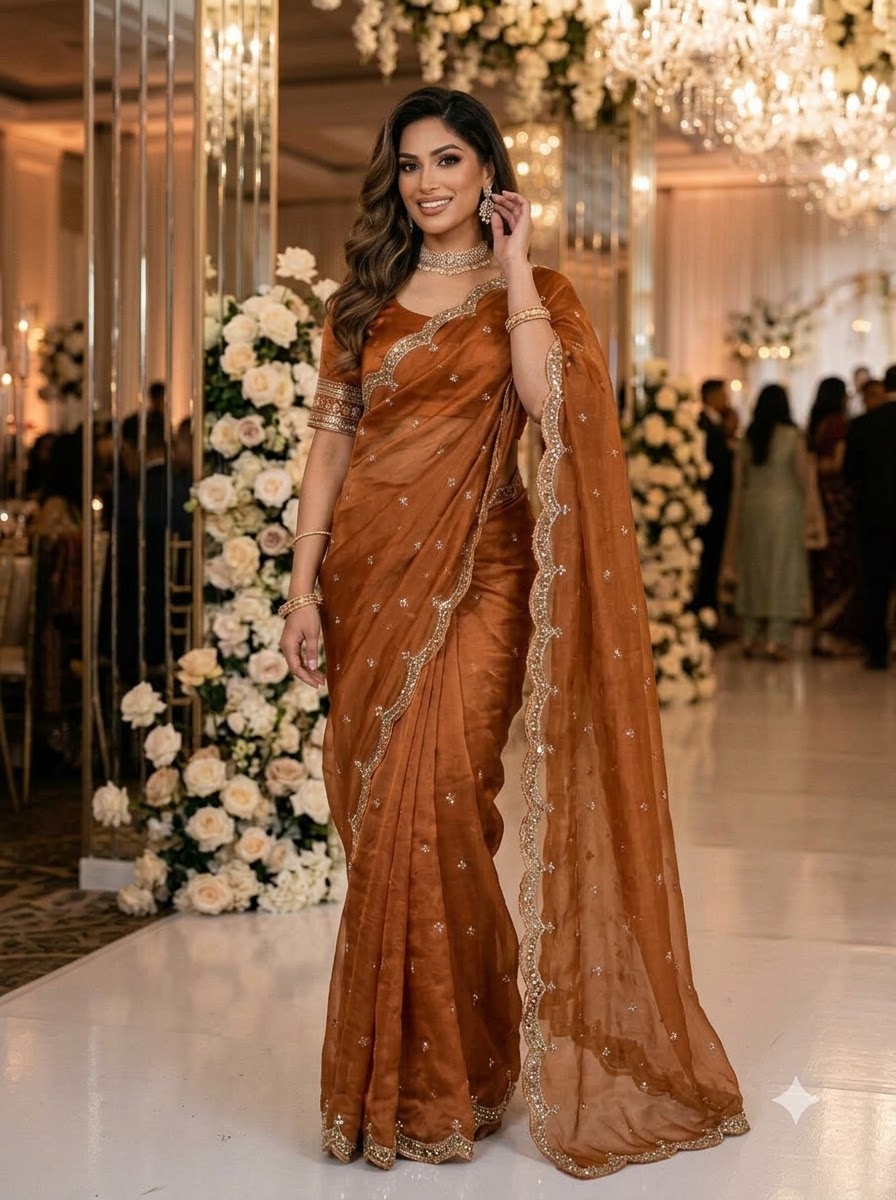 Eyes of Elegance Fandy Satin Silk Saree with Cutdana Work