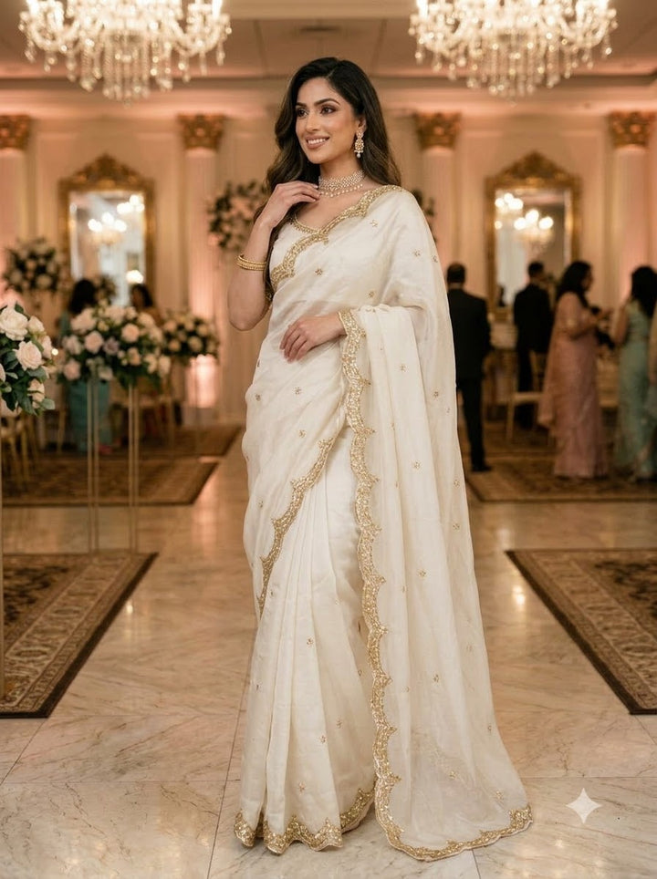 Eyes of Elegance Fandy Satin Silk Saree with Cutdana Work