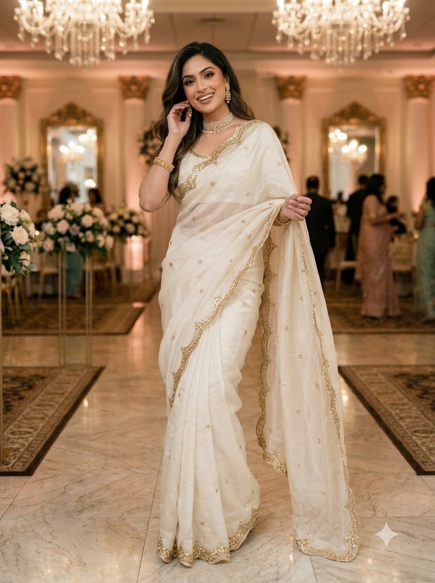 Eyes of Elegance Fandy Satin Silk Saree with Cutdana Work