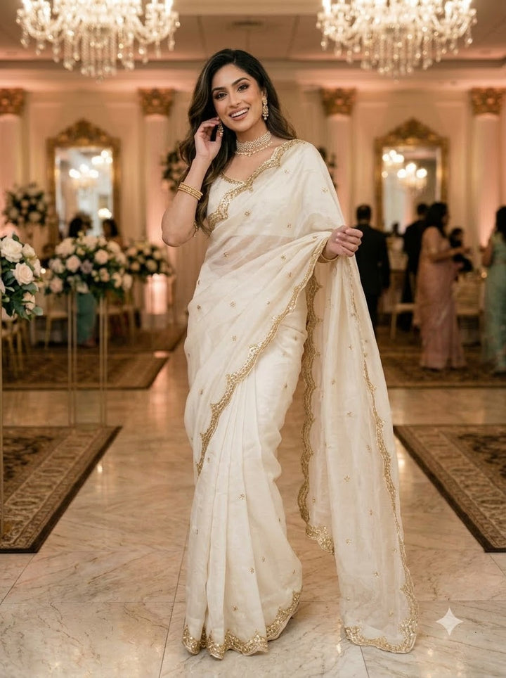 Eyes of Elegance Fandy Satin Silk Saree with Cutdana Work