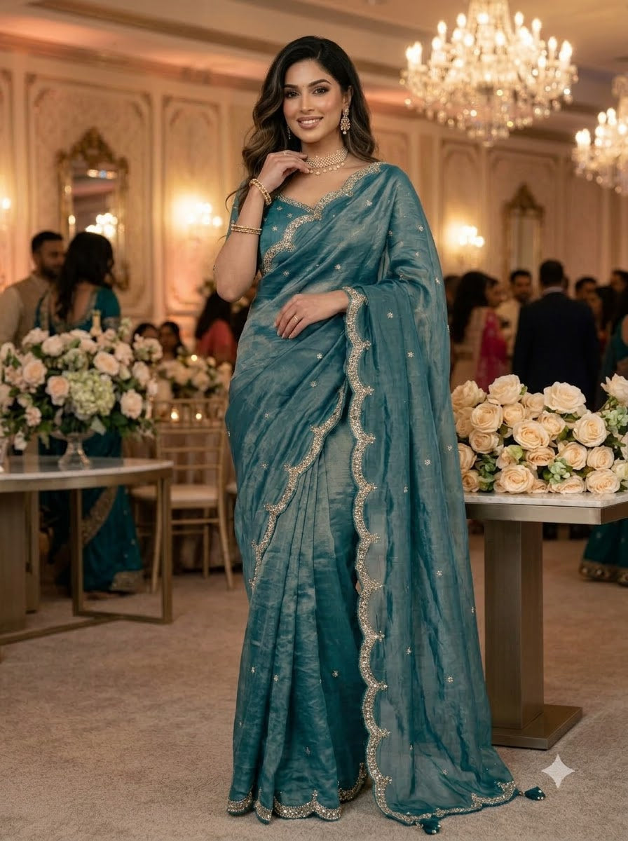 Eyes of Elegance Fandy Satin Silk Saree with Cutdana Work