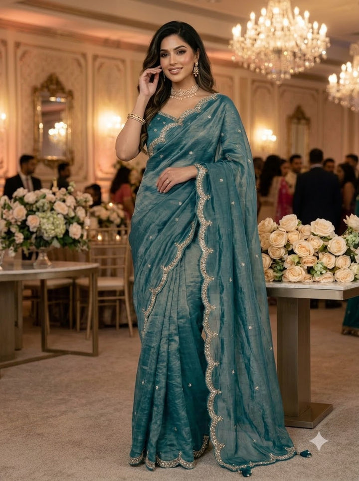 Eyes of Elegance Fandy Satin Silk Saree with Cutdana Work