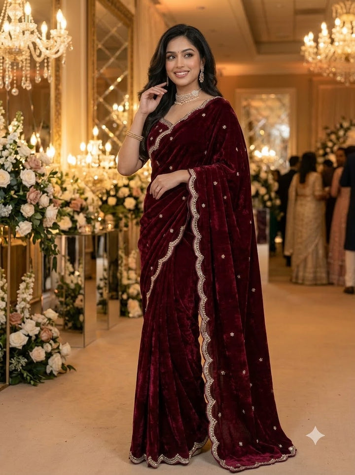 Eyes of Elegance Fandy Satin Silk Saree with Cutdana Work