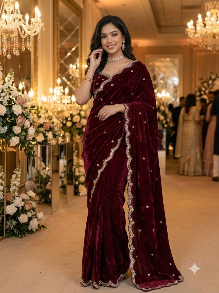 Eyes of Elegance Fandy Satin Silk Saree with Cutdana Work