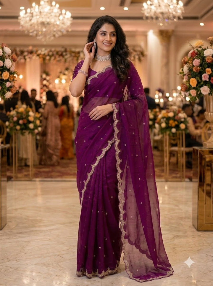 Eyes of Elegance Fandy Satin Silk Saree with Cutdana Work