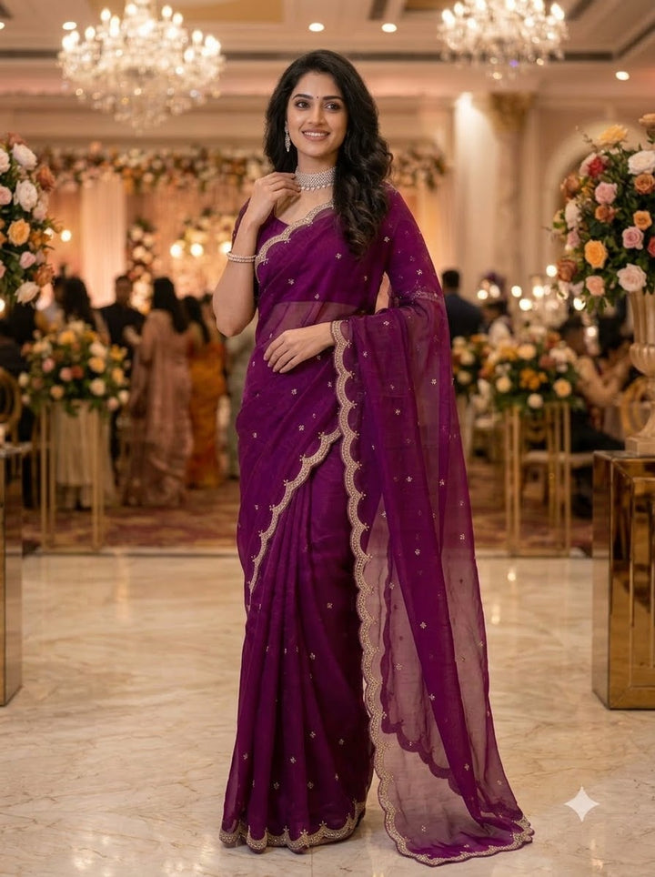 Eyes of Elegance Fandy Satin Silk Saree with Cutdana Work
