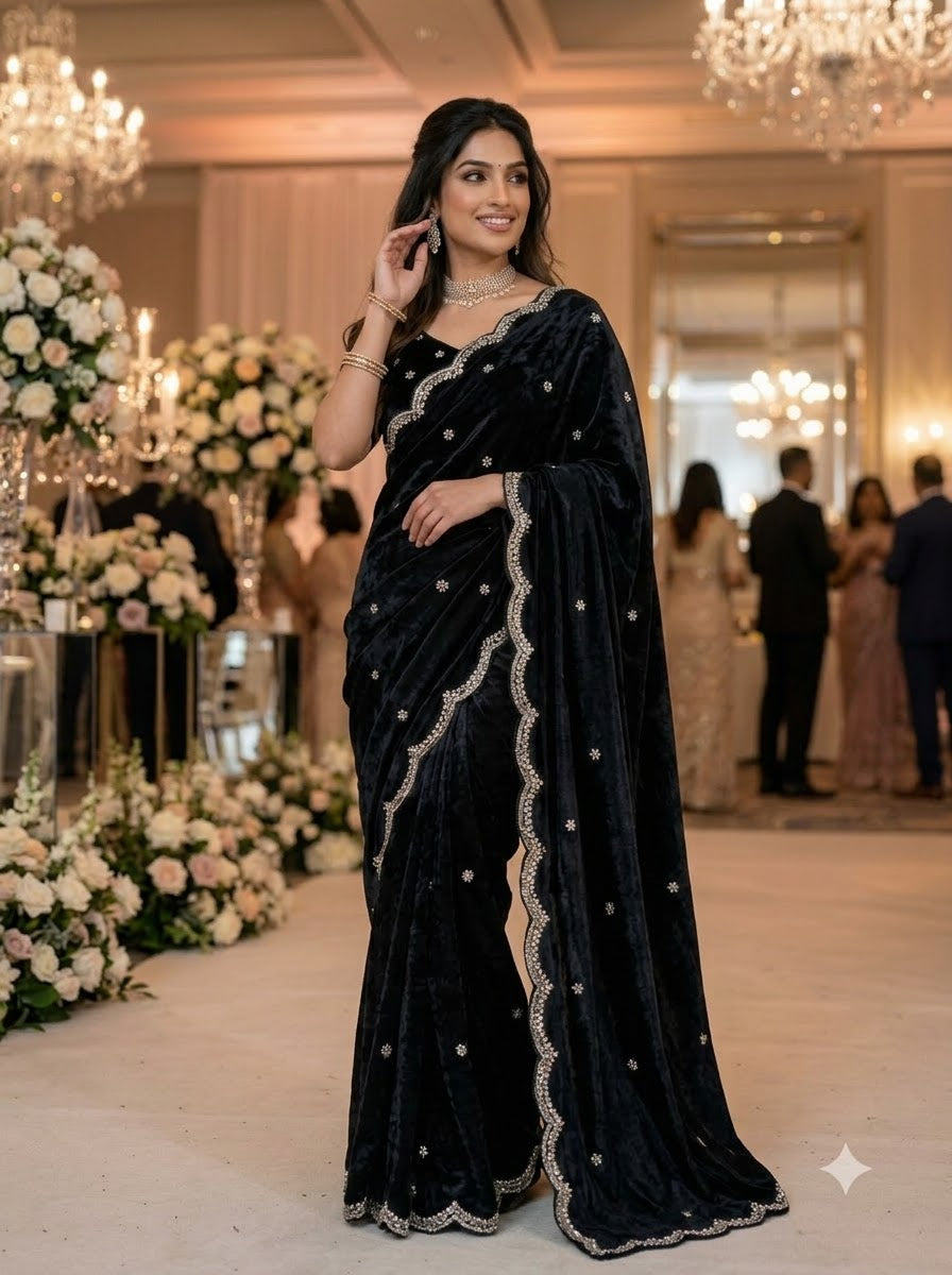 Eyes of Elegance Fandy Satin Silk Saree with Cutdana Work
