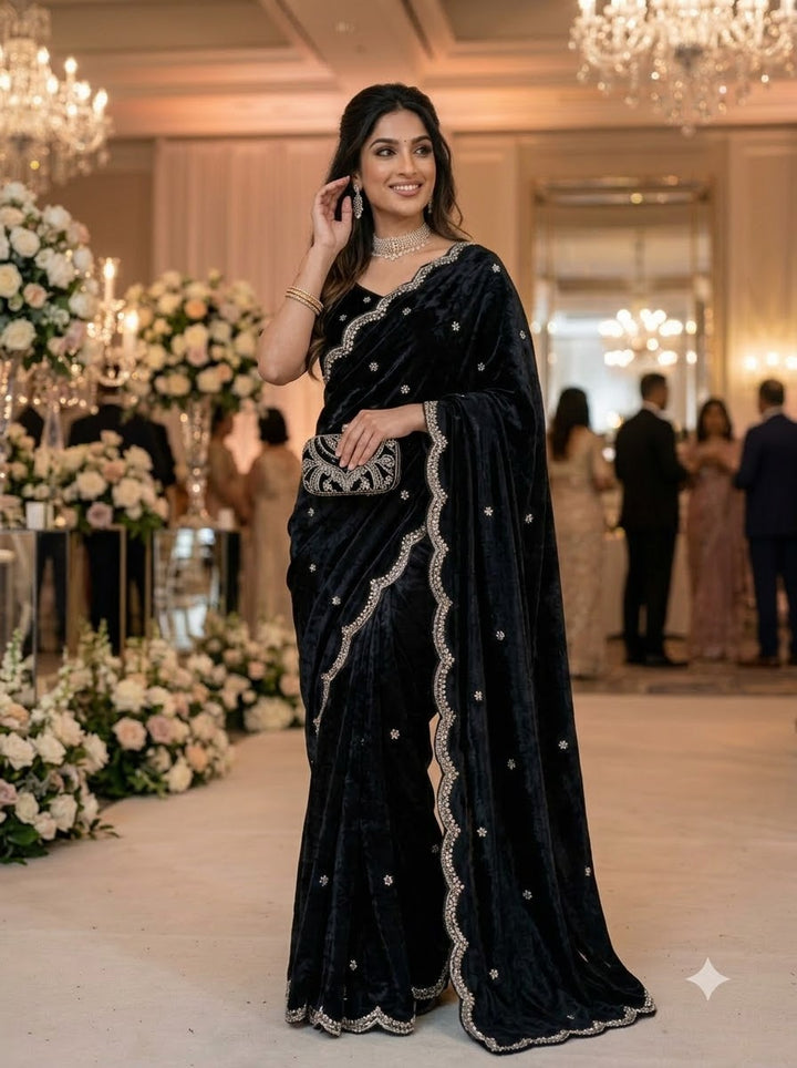 Eyes of Elegance Fandy Satin Silk Saree with Cutdana Work