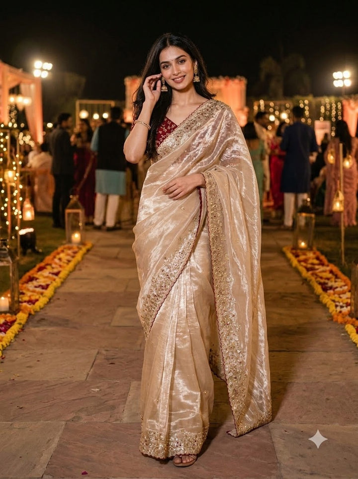 Crimson Glow  Designer Embroidery Silk Saree