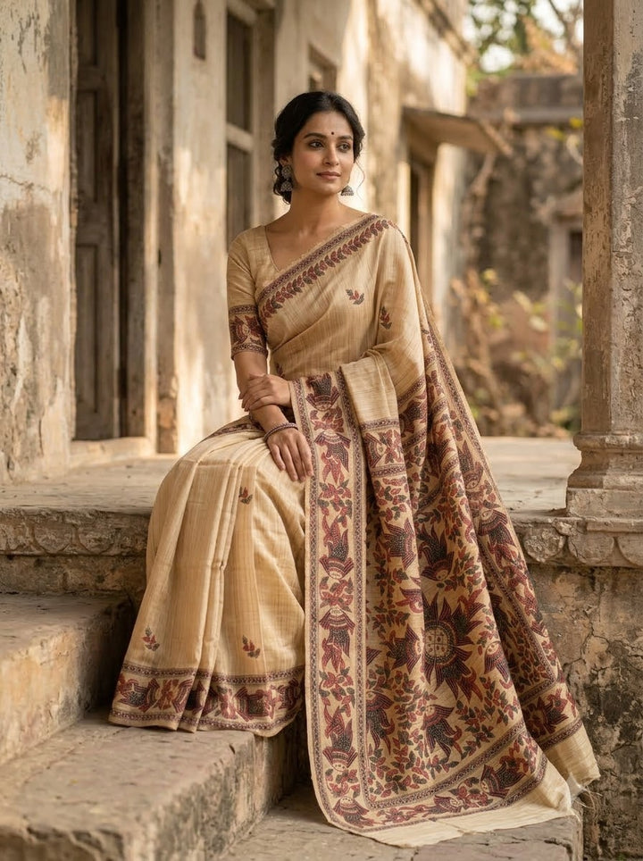 The Folk Canvas Ghicha Tussar Silk Saree