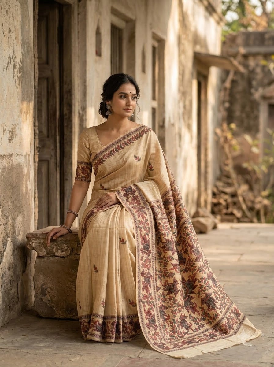 The Folk Canvas Ghicha Tussar Silk Saree