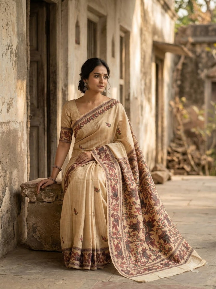 The Folk Canvas Ghicha Tussar Silk Saree