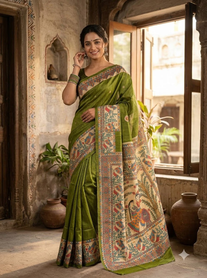 The Folk Canvas Ghicha Tussar Silk Saree