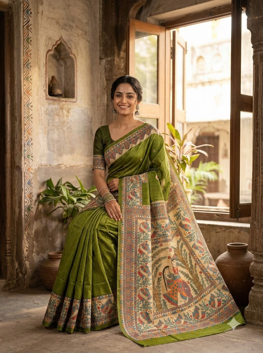 The Folk Canvas Ghicha Tussar Silk Saree