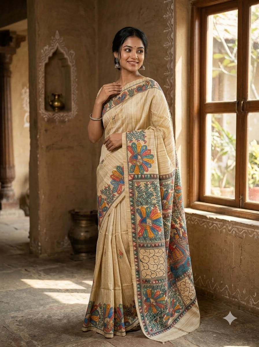 The Folk Canvas Ghicha Tussar Silk Saree