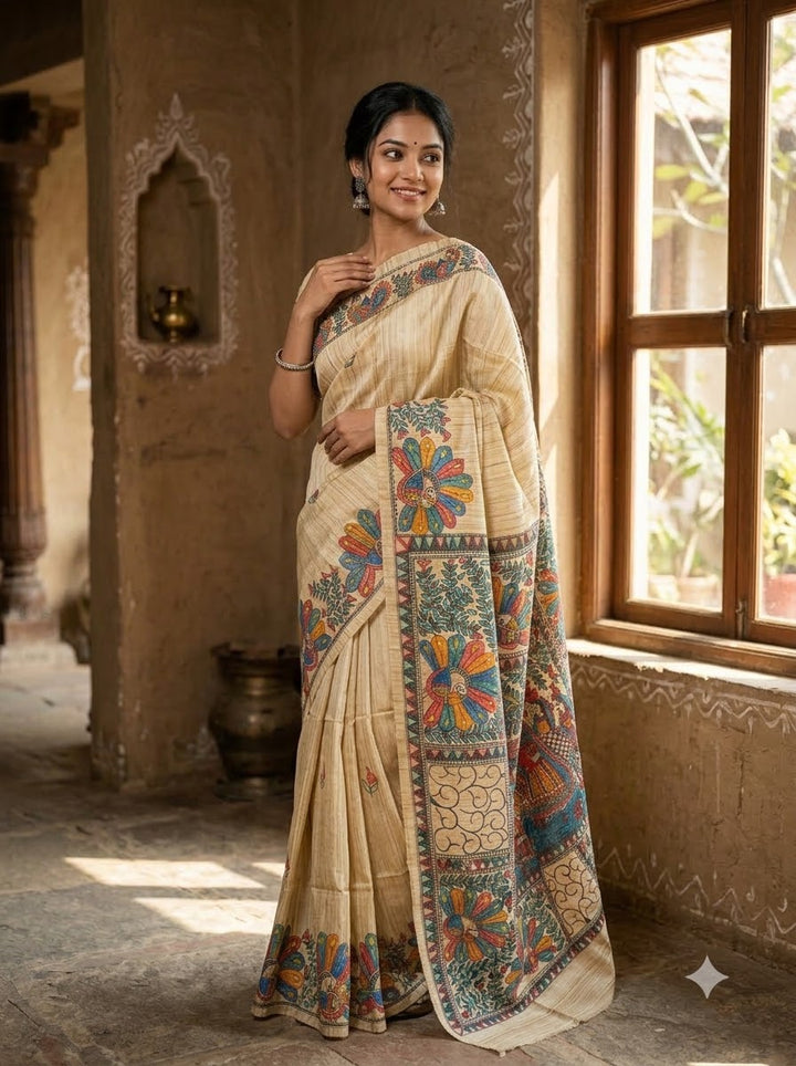 The Folk Canvas Ghicha Tussar Silk Saree