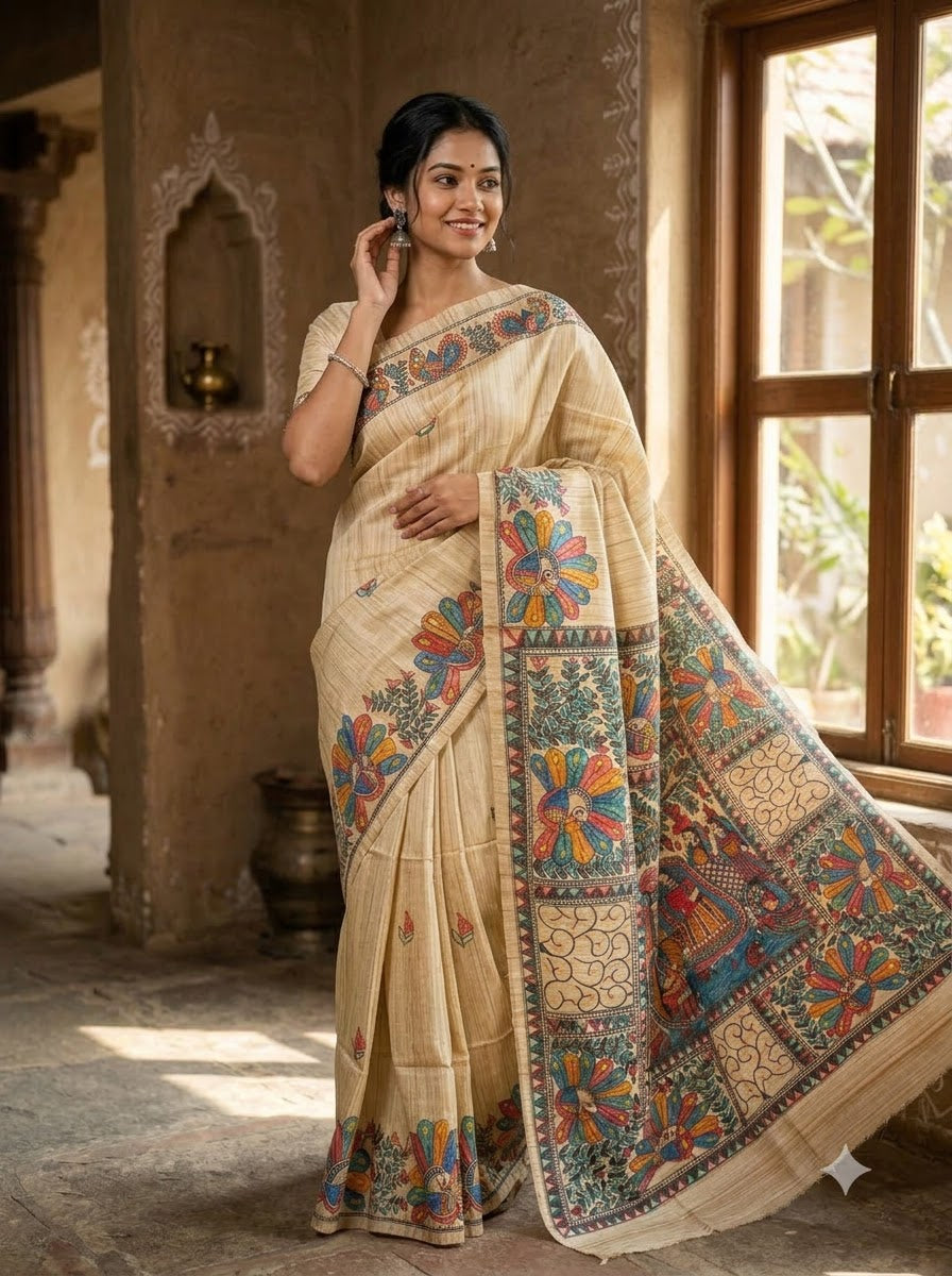 The Folk Canvas Ghicha Tussar Silk Saree