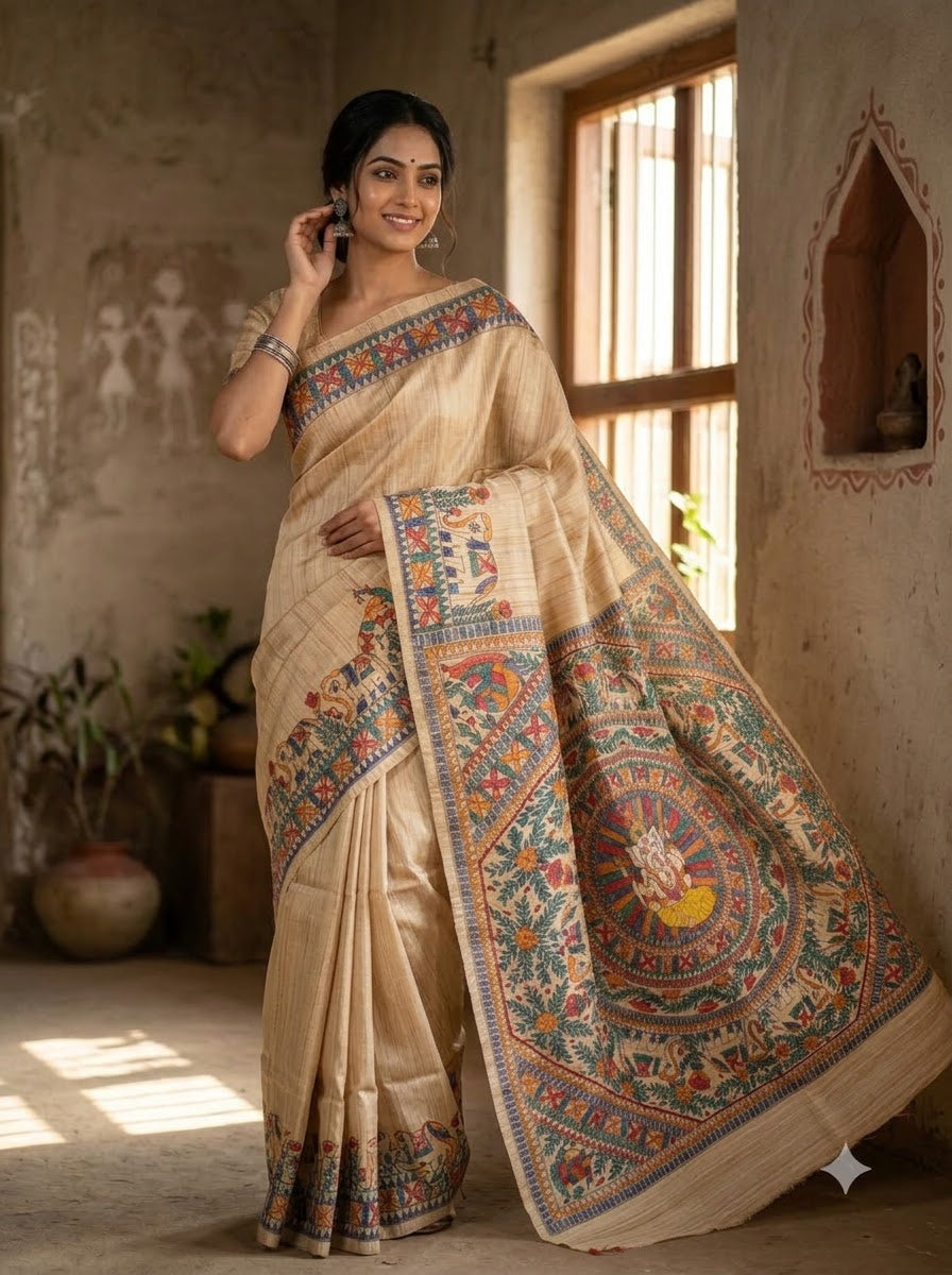 The Folk Canvas Ghicha Tussar Silk Saree