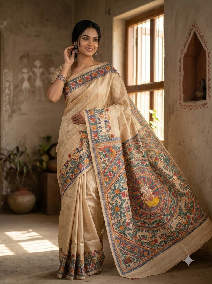 The Folk Canvas Ghicha Tussar Silk Saree
