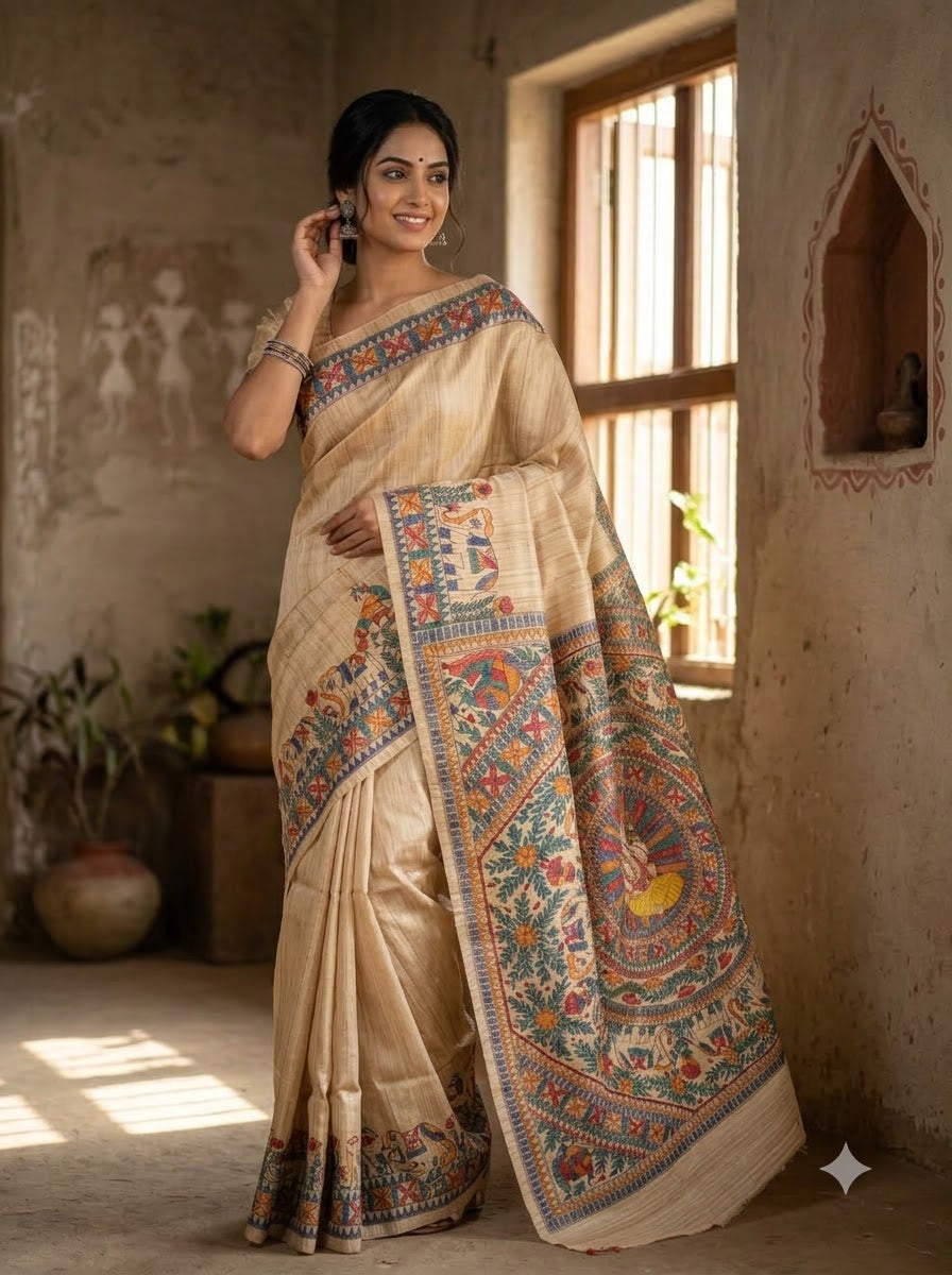 The Folk Canvas Ghicha Tussar Silk Saree