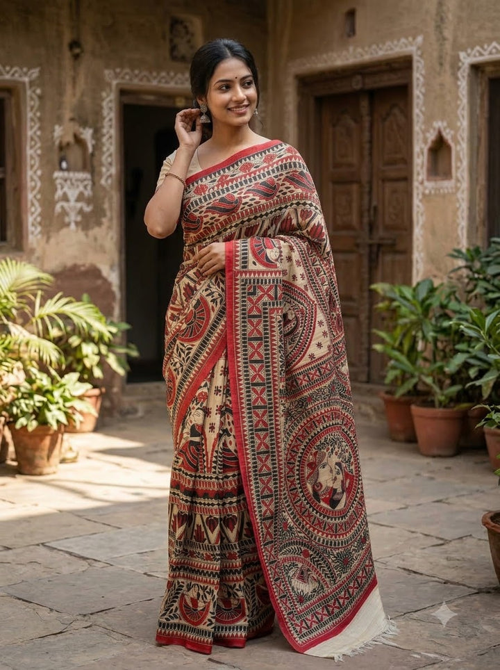 Mithila Parampara Pure Ghicha Tussar Silk Saree