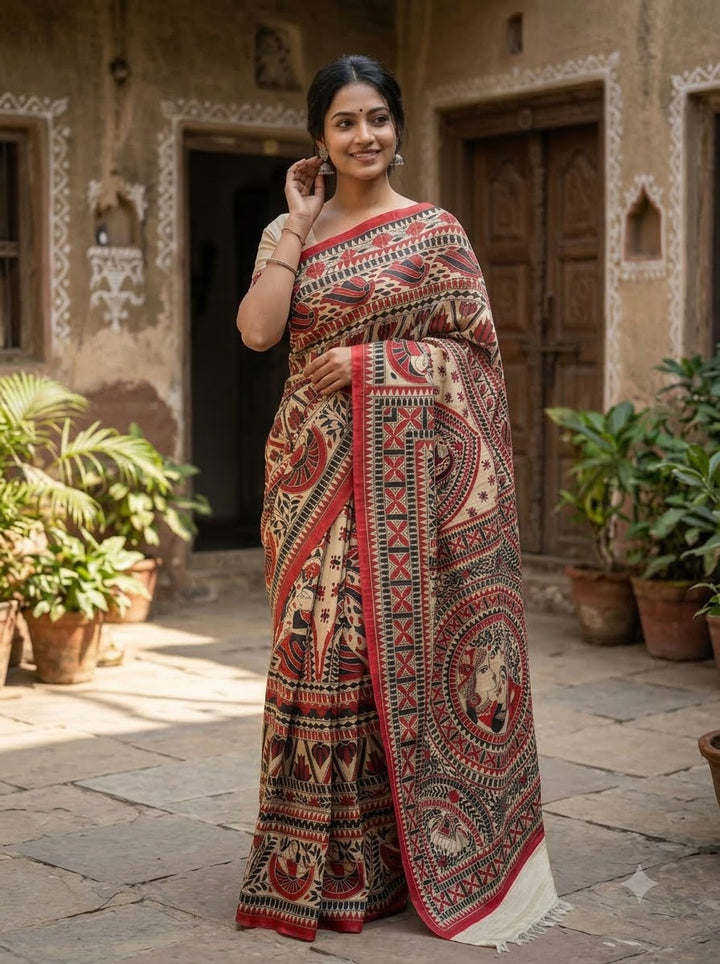 Mithila Parampara Pure Ghicha Tussar Silk Saree