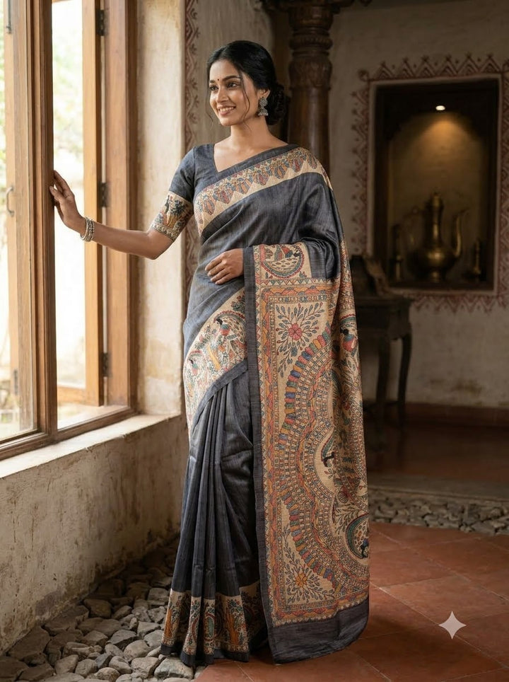 The Folk Canvas Ghicha Tussar Silk Saree