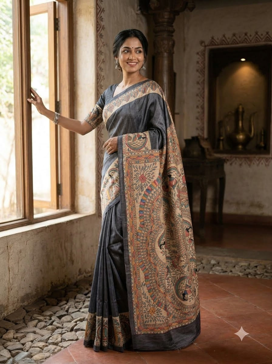 The Folk Canvas Ghicha Tussar Silk Saree