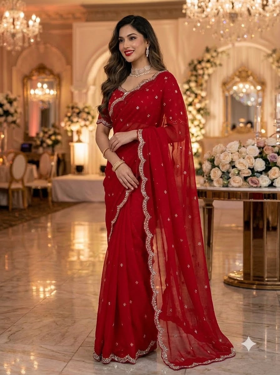 Eyes of Elegance Fandy Satin Silk Saree with Cutdana Work