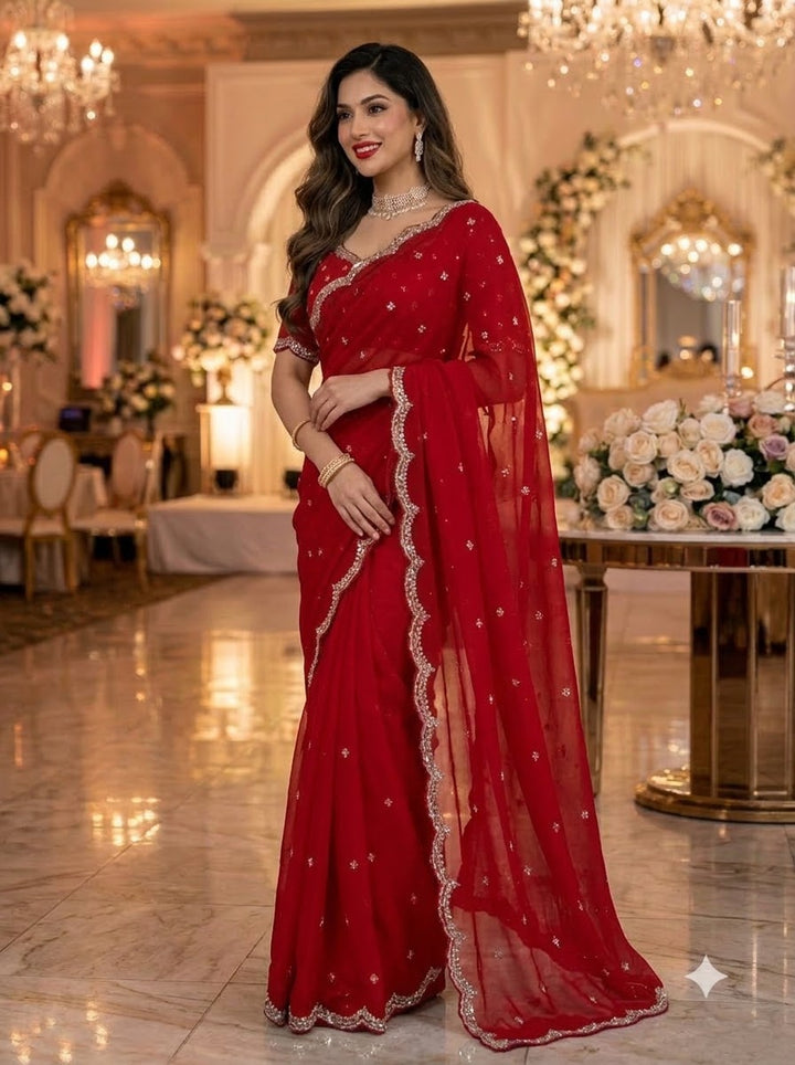 Eyes of Elegance Fandy Satin Silk Saree with Cutdana Work