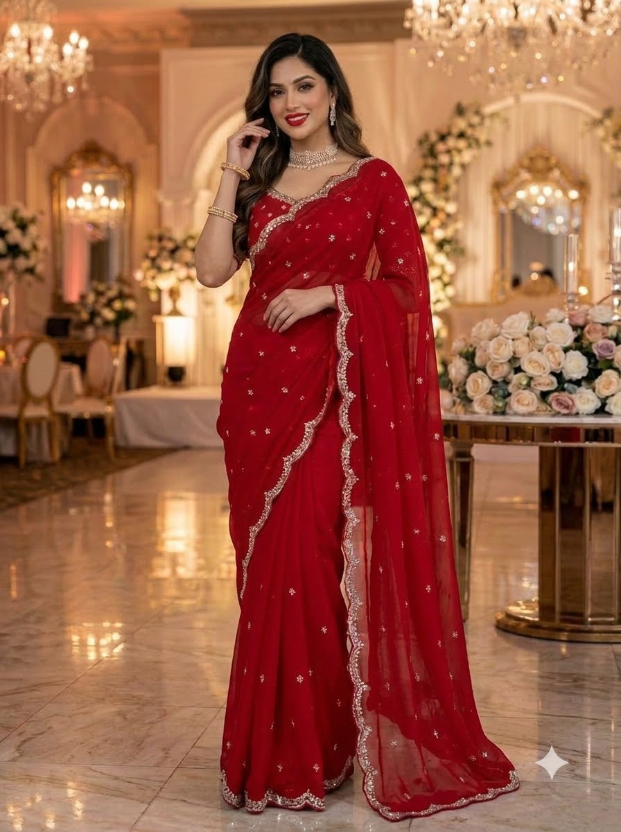 Eyes of Elegance Fandy Satin Silk Saree with Cutdana Work