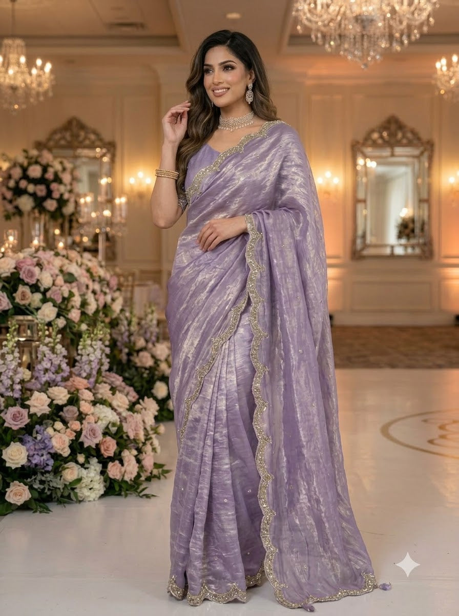 Eyes of Elegance Fandy Satin Silk Saree with Cutdana Work