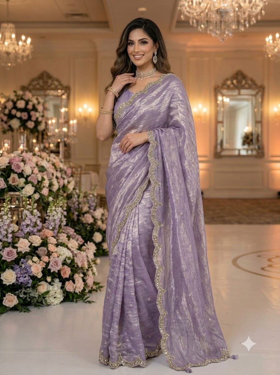 Eyes of Elegance Fandy Satin Silk Saree with Cutdana Work
