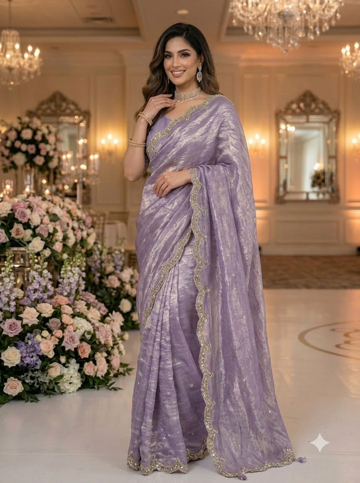 Eyes of Elegance Fandy Satin Silk Saree with Cutdana Work