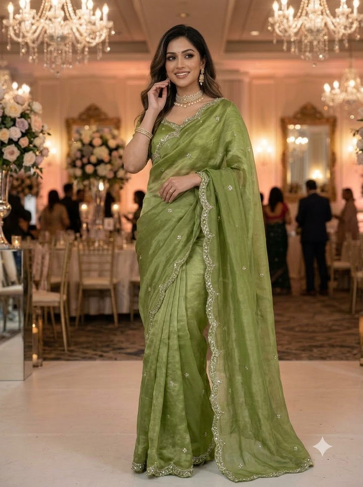 Eyes of Elegance Fandy Satin Silk Saree with Cutdana Work