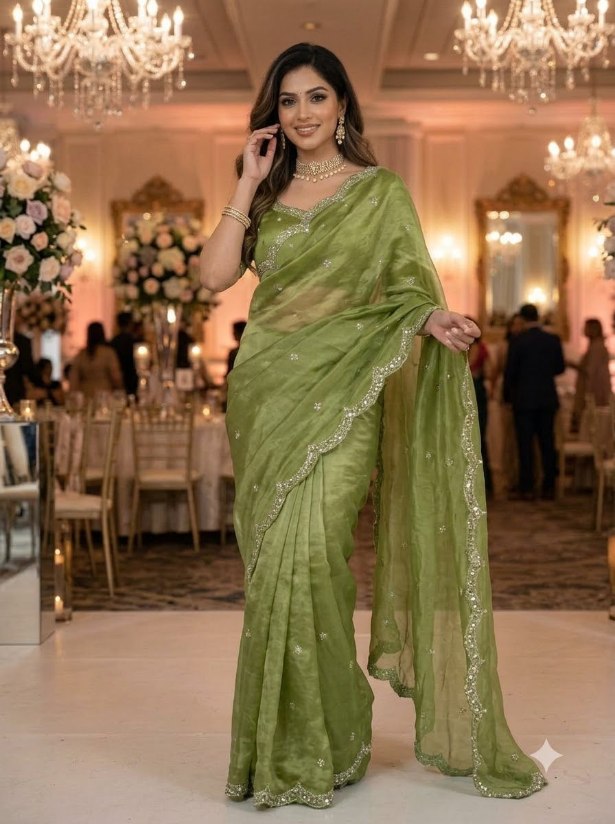 Eyes of Elegance Fandy Satin Silk Saree with Cutdana Work