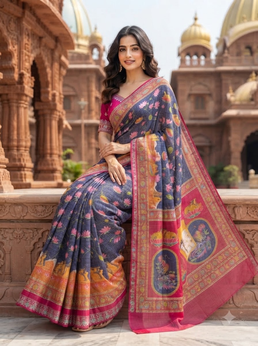 ✨ Madhabh Maya Premium Soft Dola Crepe Kalamkari Silk Saree ✨